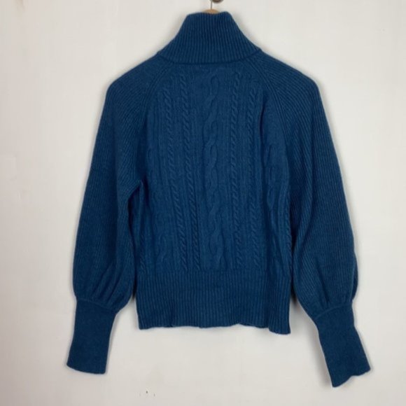 J.Crew S Teal Cardigan Cable Knit Faux Leather Buttons Lambs Wool - Picture 15 of 16